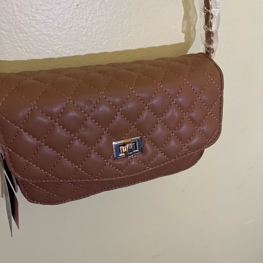 Mellow World Quilted Vegan Faux Leather Brown Crossbody Bag